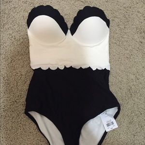Scalloped Black And White One-piece